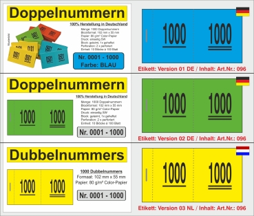 Doppelnummern "neutral" - VPE 1000 - Großmenge ab 100.000 Stück